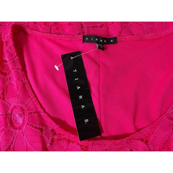 Tiana B Dress Large Pink Sundress Eyelet Bright Lined Crochet Boho Coquette NWT - Picture 6 of 14